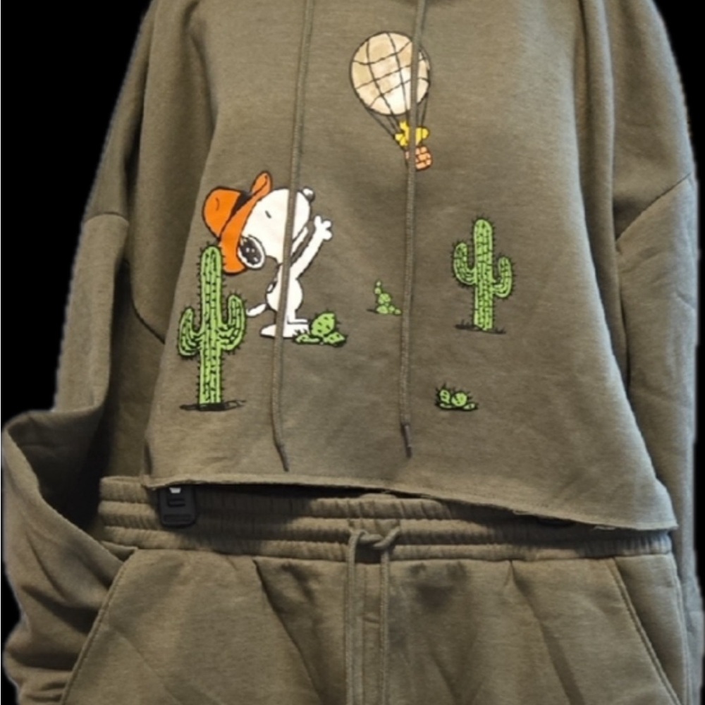 Snoopy Olive Green Sweatshirt-two piece set. set.